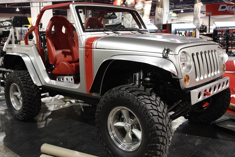 Silver Jeep on display